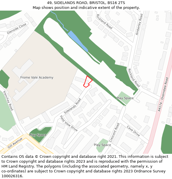 49, SIDELANDS ROAD, BRISTOL, BS16 2TS: Location map and indicative extent of plot