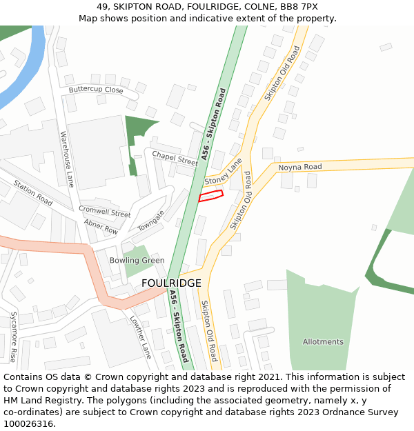 49, SKIPTON ROAD, FOULRIDGE, COLNE, BB8 7PX: Location map and indicative extent of plot