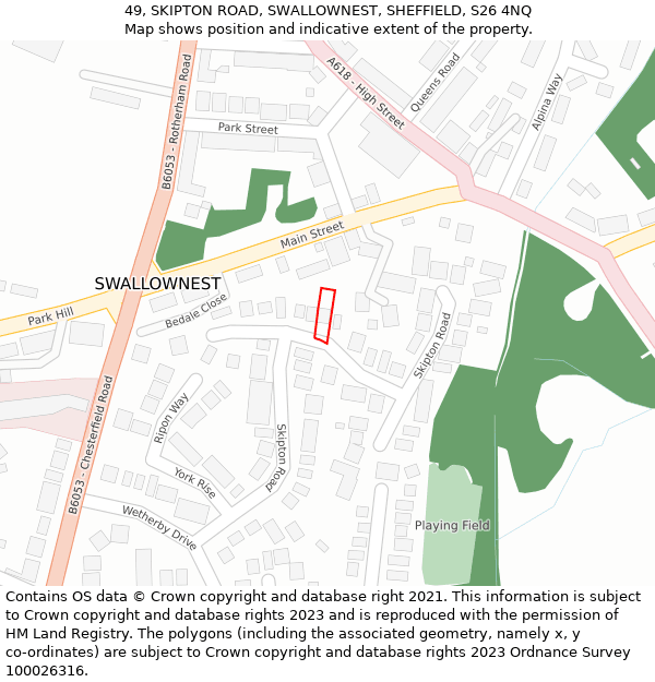 49, SKIPTON ROAD, SWALLOWNEST, SHEFFIELD, S26 4NQ: Location map and indicative extent of plot