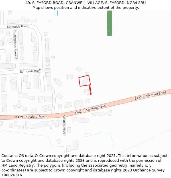 49, SLEAFORD ROAD, CRANWELL VILLAGE, SLEAFORD, NG34 8BU: Location map and indicative extent of plot
