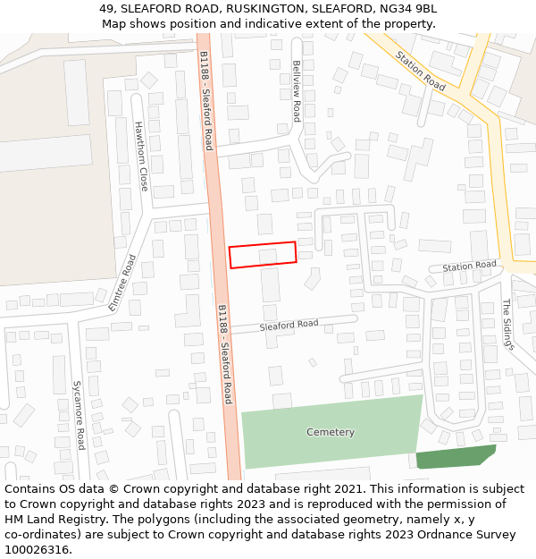 49, SLEAFORD ROAD, RUSKINGTON, SLEAFORD, NG34 9BL: Location map and indicative extent of plot