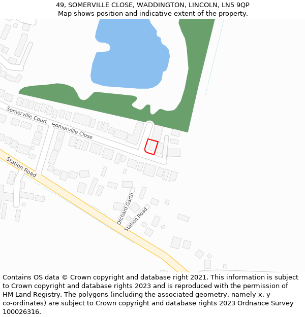 49, SOMERVILLE CLOSE, WADDINGTON, LINCOLN, LN5 9QP: Location map and indicative extent of plot