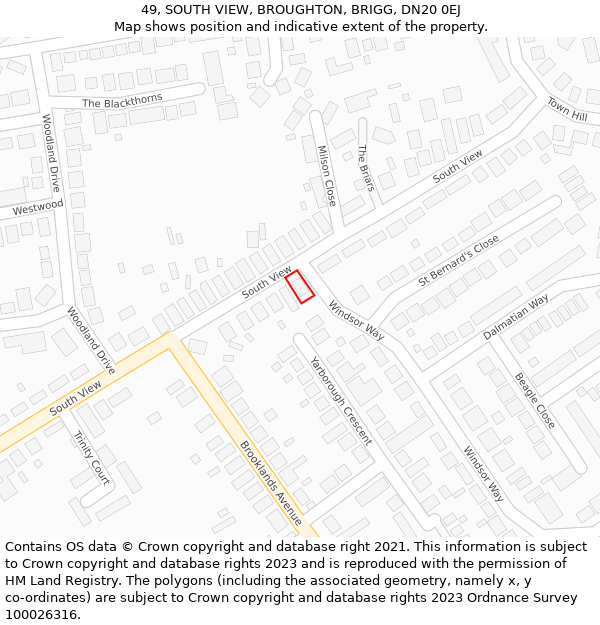 49, SOUTH VIEW, BROUGHTON, BRIGG, DN20 0EJ: Location map and indicative extent of plot