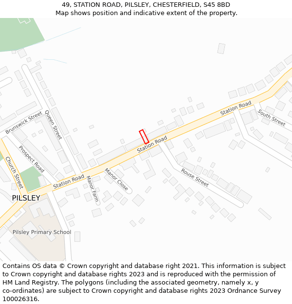 49, STATION ROAD, PILSLEY, CHESTERFIELD, S45 8BD: Location map and indicative extent of plot