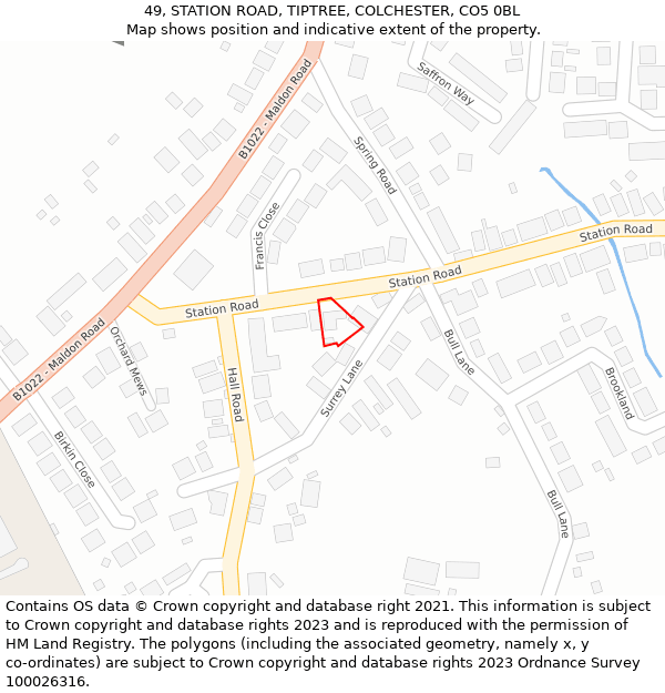 49, STATION ROAD, TIPTREE, COLCHESTER, CO5 0BL: Location map and indicative extent of plot