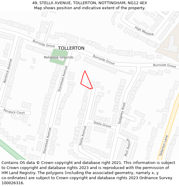 49, STELLA AVENUE, TOLLERTON, NOTTINGHAM, NG12 4EX: Location map and indicative extent of plot