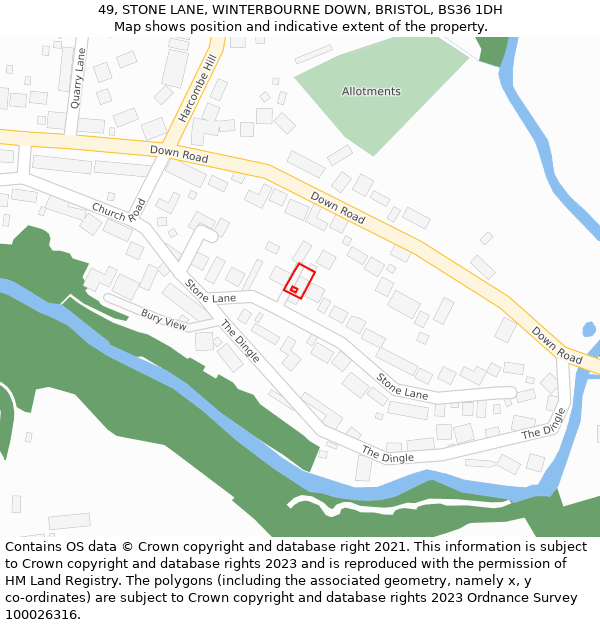 49, STONE LANE, WINTERBOURNE DOWN, BRISTOL, BS36 1DH: Location map and indicative extent of plot