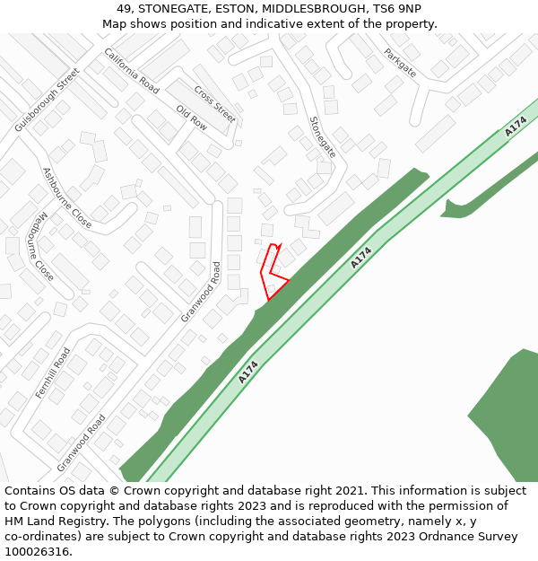 49, STONEGATE, ESTON, MIDDLESBROUGH, TS6 9NP: Location map and indicative extent of plot