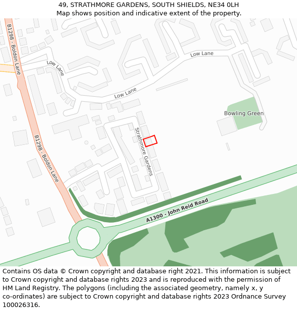 49, STRATHMORE GARDENS, SOUTH SHIELDS, NE34 0LH: Location map and indicative extent of plot