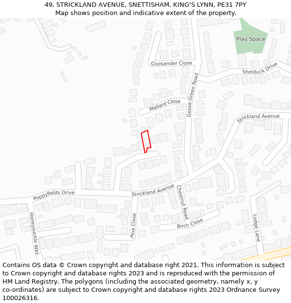 49, STRICKLAND AVENUE, SNETTISHAM, KING'S LYNN, PE31 7PY: Location map and indicative extent of plot