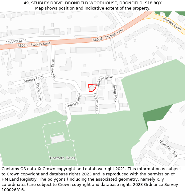 49, STUBLEY DRIVE, DRONFIELD WOODHOUSE, DRONFIELD, S18 8QY: Location map and indicative extent of plot