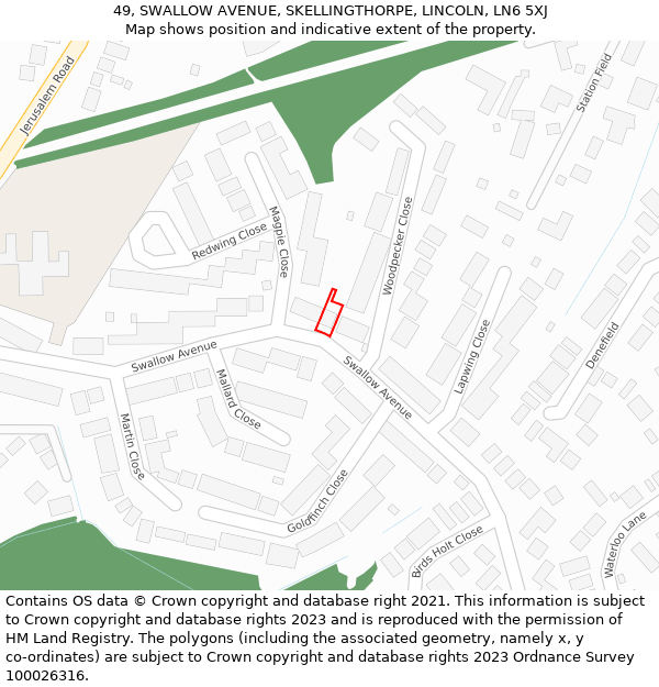 49, SWALLOW AVENUE, SKELLINGTHORPE, LINCOLN, LN6 5XJ: Location map and indicative extent of plot