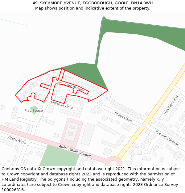 49, SYCAMORE AVENUE, EGGBOROUGH, GOOLE, DN14 0WU: Location map and indicative extent of plot