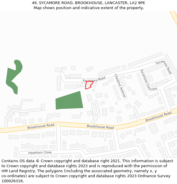 49, SYCAMORE ROAD, BROOKHOUSE, LANCASTER, LA2 9PE: Location map and indicative extent of plot