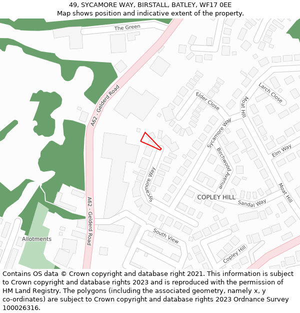 49, SYCAMORE WAY, BIRSTALL, BATLEY, WF17 0EE: Location map and indicative extent of plot