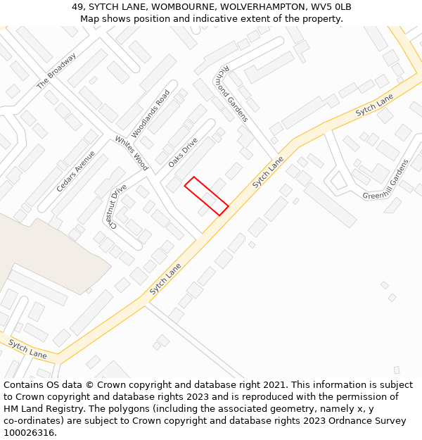 49, SYTCH LANE, WOMBOURNE, WOLVERHAMPTON, WV5 0LB: Location map and indicative extent of plot