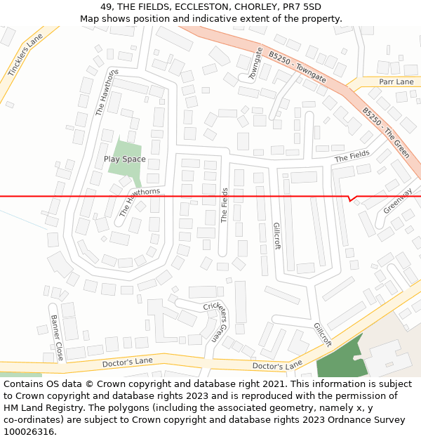 49, THE FIELDS, ECCLESTON, CHORLEY, PR7 5SD: Location map and indicative extent of plot