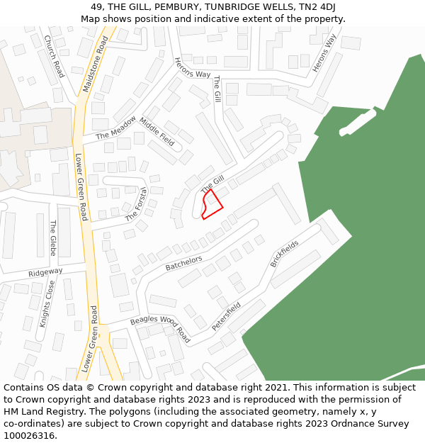 49, THE GILL, PEMBURY, TUNBRIDGE WELLS, TN2 4DJ: Location map and indicative extent of plot