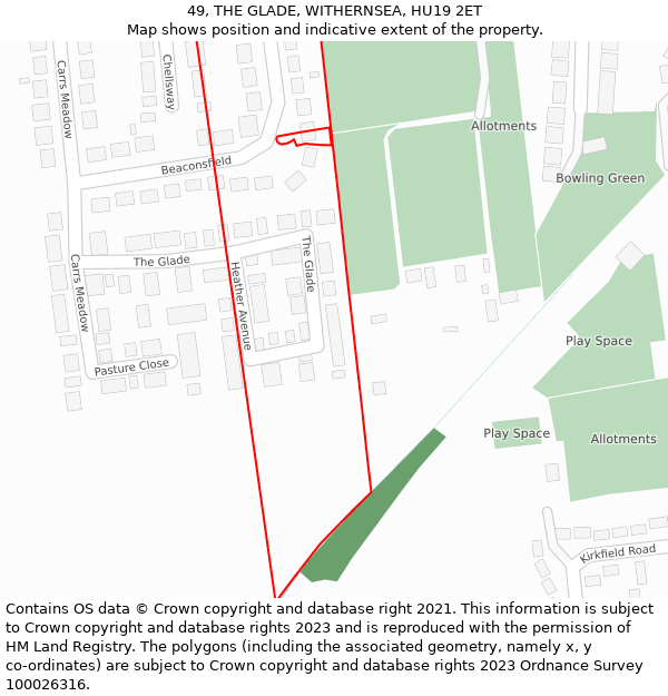 49, THE GLADE, WITHERNSEA, HU19 2ET: Location map and indicative extent of plot