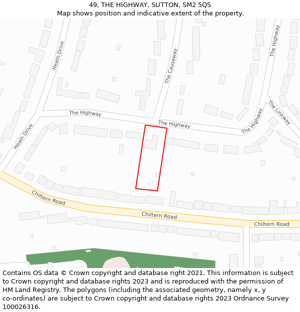 49, THE HIGHWAY, SUTTON, SM2 5QS: Location map and indicative extent of plot