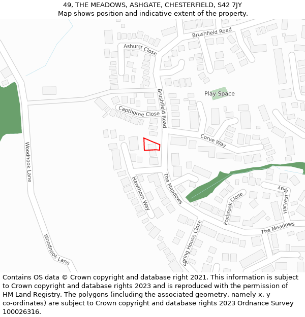 49, THE MEADOWS, ASHGATE, CHESTERFIELD, S42 7JY: Location map and indicative extent of plot