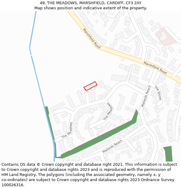 49, THE MEADOWS, MARSHFIELD, CARDIFF, CF3 2AY: Location map and indicative extent of plot