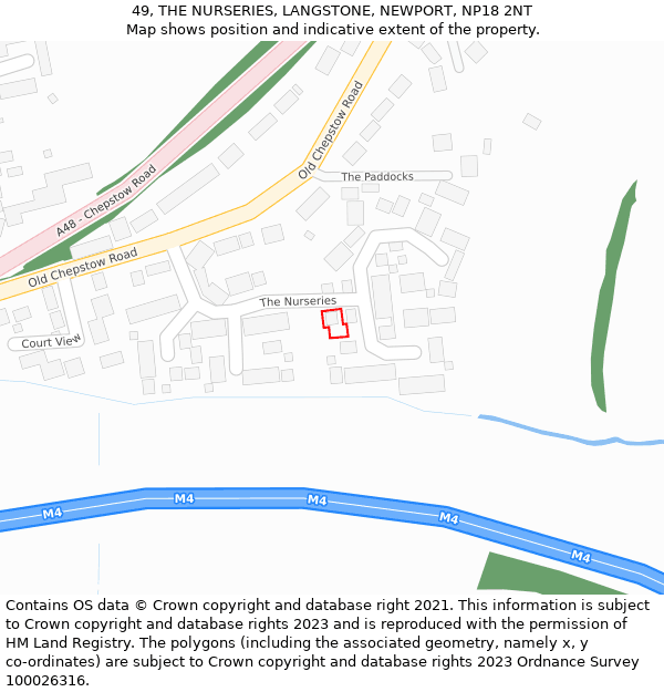 49, THE NURSERIES, LANGSTONE, NEWPORT, NP18 2NT: Location map and indicative extent of plot