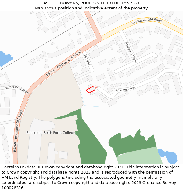 49, THE ROWANS, POULTON-LE-FYLDE, FY6 7UW: Location map and indicative extent of plot