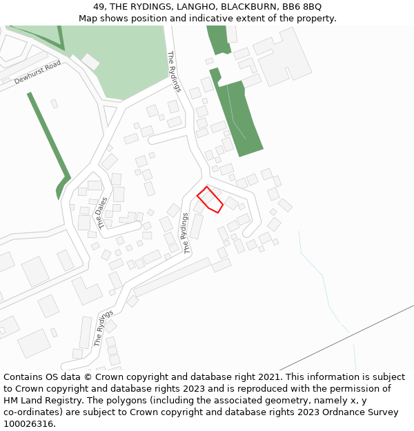 49, THE RYDINGS, LANGHO, BLACKBURN, BB6 8BQ: Location map and indicative extent of plot