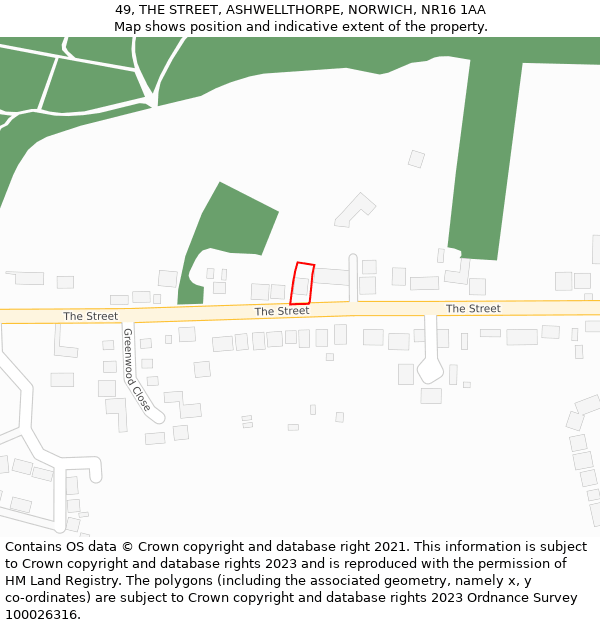 49, THE STREET, ASHWELLTHORPE, NORWICH, NR16 1AA: Location map and indicative extent of plot