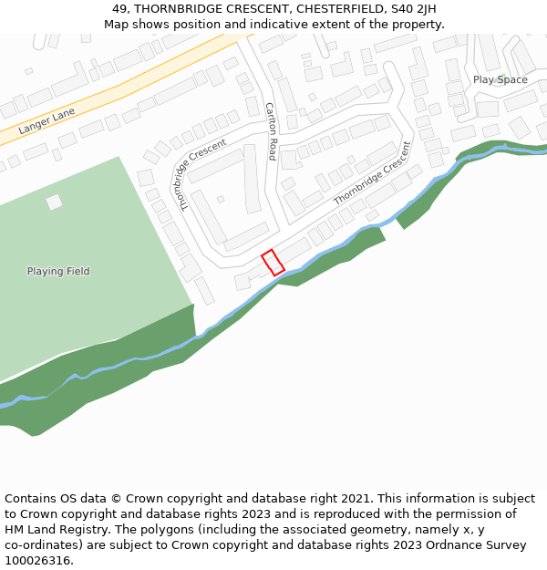 49, THORNBRIDGE CRESCENT, CHESTERFIELD, S40 2JH: Location map and indicative extent of plot