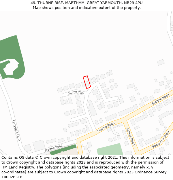 49, THURNE RISE, MARTHAM, GREAT YARMOUTH, NR29 4PU: Location map and indicative extent of plot