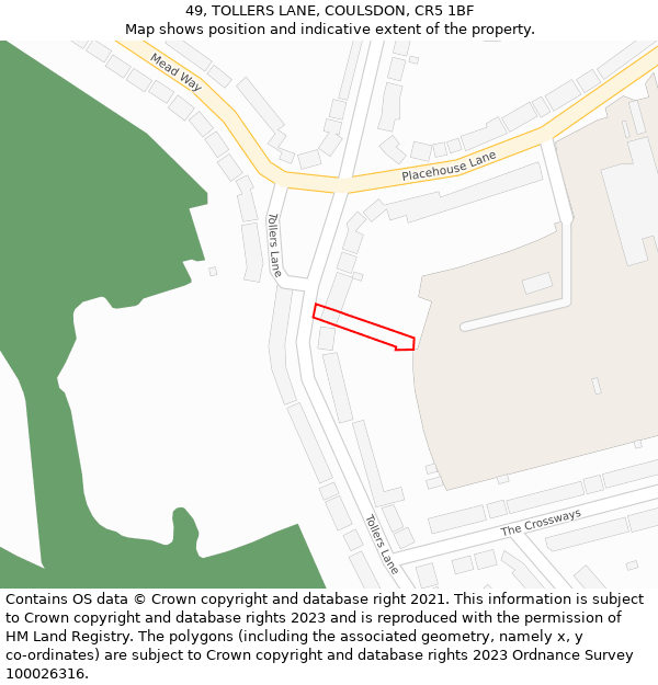 49, TOLLERS LANE, COULSDON, CR5 1BF: Location map and indicative extent of plot