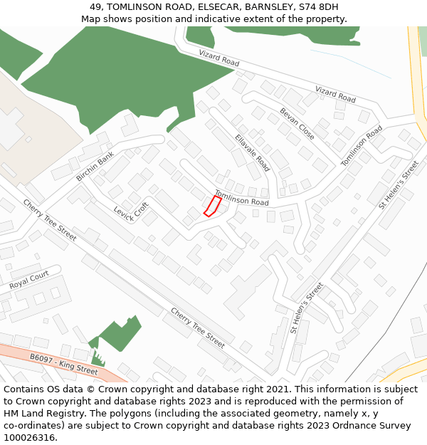 49, TOMLINSON ROAD, ELSECAR, BARNSLEY, S74 8DH: Location map and indicative extent of plot