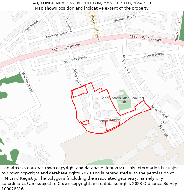 49, TONGE MEADOW, MIDDLETON, MANCHESTER, M24 2UR: Location map and indicative extent of plot