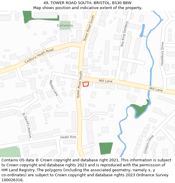 49, TOWER ROAD SOUTH, BRISTOL, BS30 8BW: Location map and indicative extent of plot