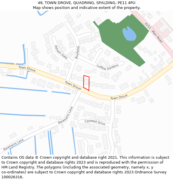 49, TOWN DROVE, QUADRING, SPALDING, PE11 4PU: Location map and indicative extent of plot