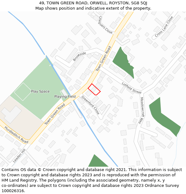 49, TOWN GREEN ROAD, ORWELL, ROYSTON, SG8 5QJ: Location map and indicative extent of plot