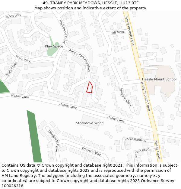 49, TRANBY PARK MEADOWS, HESSLE, HU13 0TF: Location map and indicative extent of plot