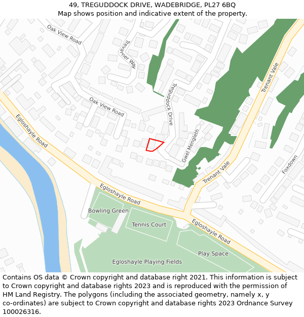 49, TREGUDDOCK DRIVE, WADEBRIDGE, PL27 6BQ: Location map and indicative extent of plot