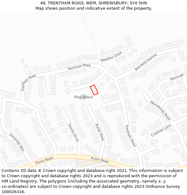 49, TRENTHAM ROAD, WEM, SHREWSBURY, SY4 5HN: Location map and indicative extent of plot