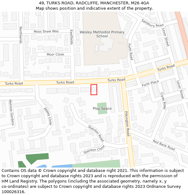 49, TURKS ROAD, RADCLIFFE, MANCHESTER, M26 4GA: Location map and indicative extent of plot