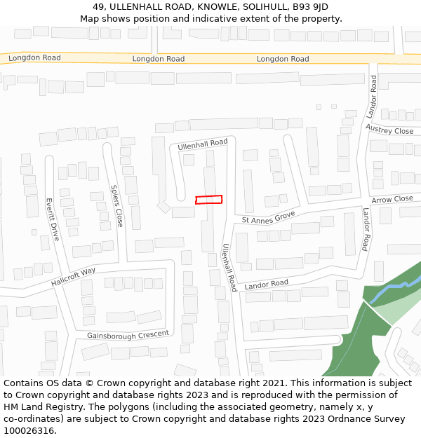 49, ULLENHALL ROAD, KNOWLE, SOLIHULL, B93 9JD: Location map and indicative extent of plot