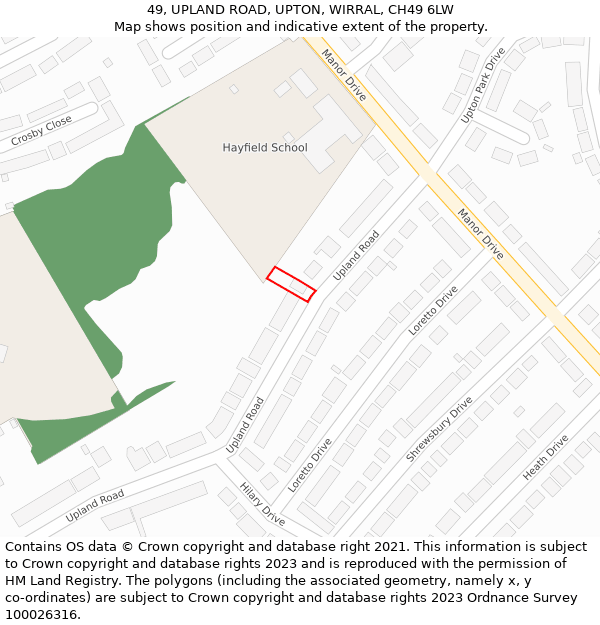 49, UPLAND ROAD, UPTON, WIRRAL, CH49 6LW: Location map and indicative extent of plot