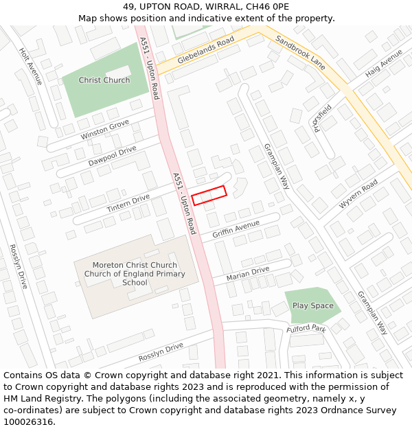 49, UPTON ROAD, WIRRAL, CH46 0PE: Location map and indicative extent of plot