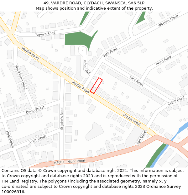 49, VARDRE ROAD, CLYDACH, SWANSEA, SA6 5LP: Location map and indicative extent of plot