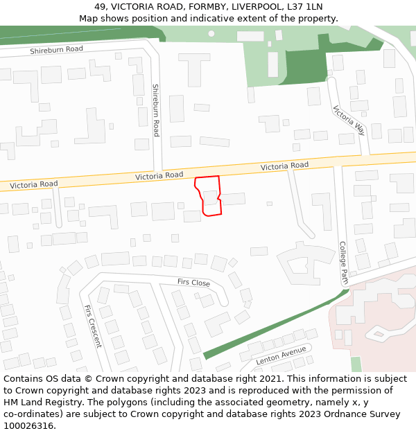 49, VICTORIA ROAD, FORMBY, LIVERPOOL, L37 1LN: Location map and indicative extent of plot