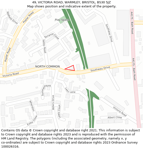 49, VICTORIA ROAD, WARMLEY, BRISTOL, BS30 5JZ: Location map and indicative extent of plot