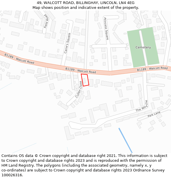 49, WALCOTT ROAD, BILLINGHAY, LINCOLN, LN4 4EG: Location map and indicative extent of plot