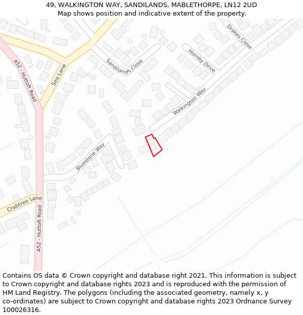 49, WALKINGTON WAY, SANDILANDS, MABLETHORPE, LN12 2UD: Location map and indicative extent of plot